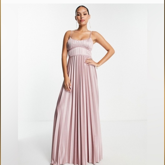 ASOS Blush Pink Maxi Dress Pleated - Picture 1 of 10